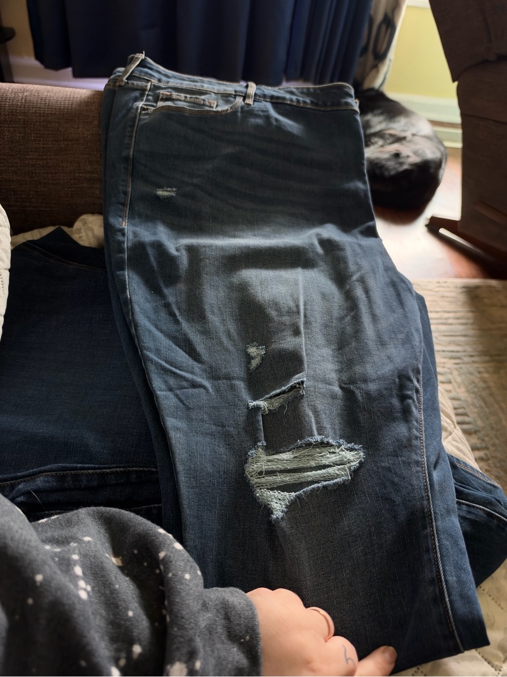 Women's Distressed Dark Blue Jeans